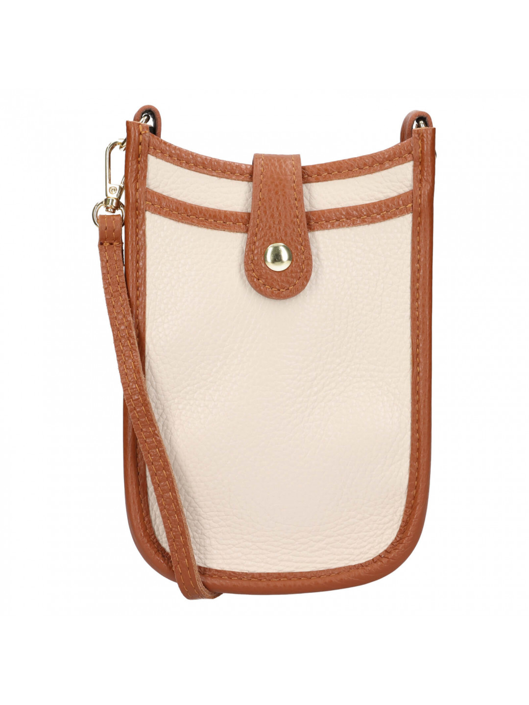 Dámská kožená kabelka na mobil a doklady Italia Simma – krémovo-hnědá